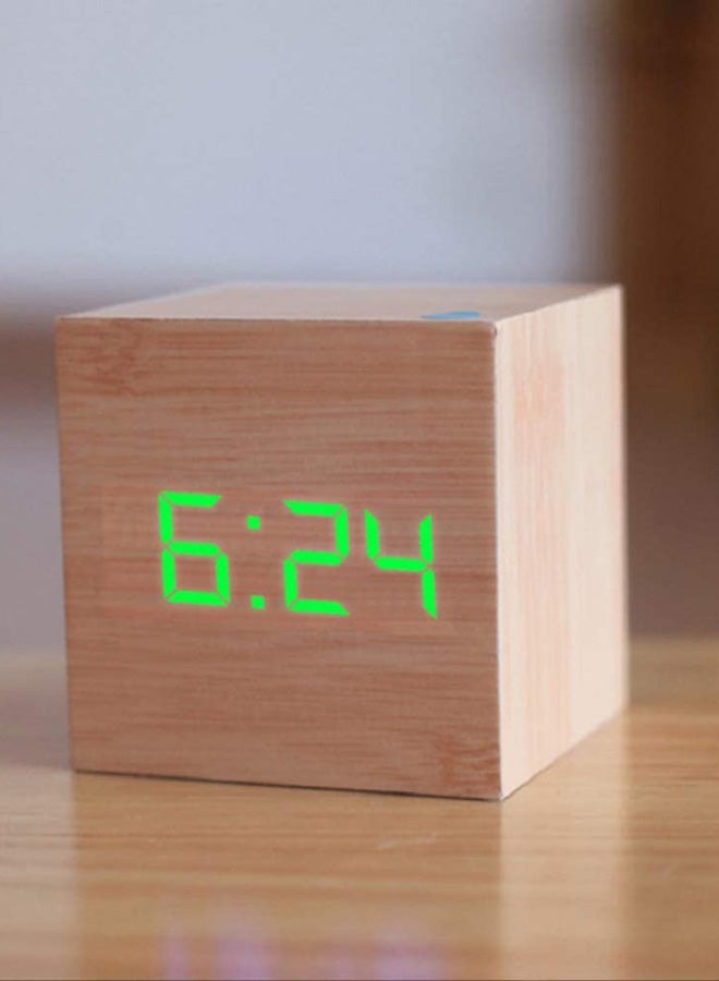 Wooden LED Alarm Clock Beige 6X6X6cm  - Image 3