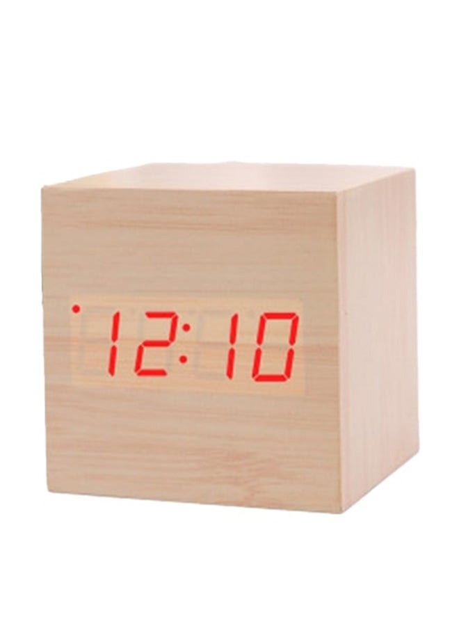 Wooden LED Alarm Clock Beige 6X6X6cm  - Image 1