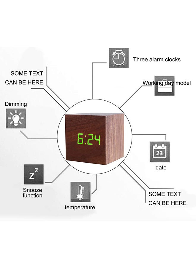 Wooden LED Alarm Clock Beige 6X6X6cm  - Image 2