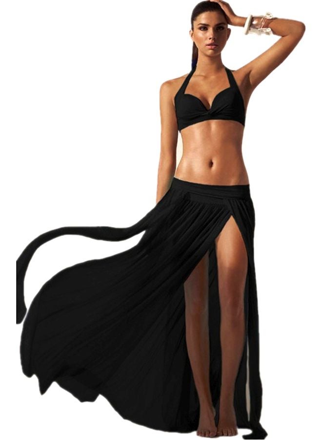 جوي شيك تنورة من الشيفون بفتحة مرتفعة أسود - Image 1