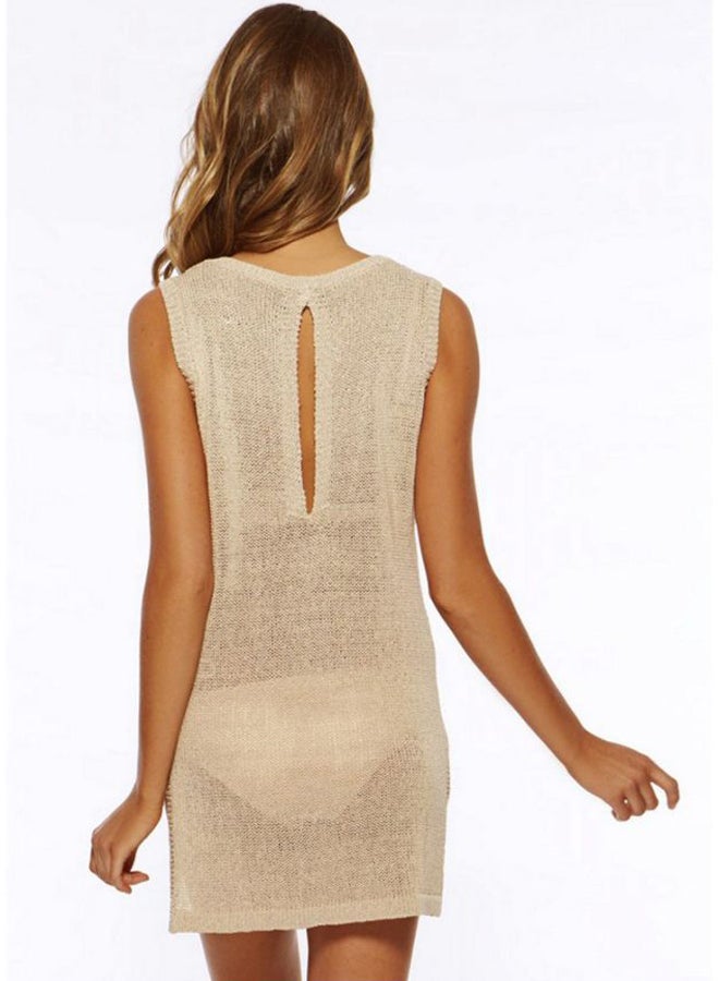 Joychic Sleeveless Hollow-Carved Cover Up Beige - Image 2