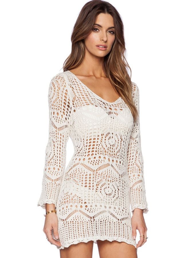 Joychic V-Neck Lace Bikini Cover Up White  - Image 3