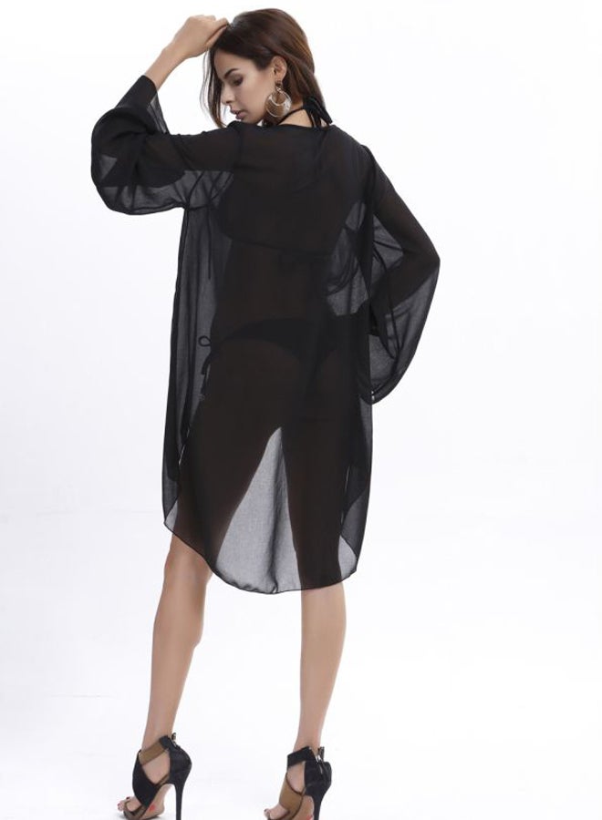 جوي شيك غطاء بيكيني بقصة واسعة ورقبة على شكل حرف V أسود - Image 2