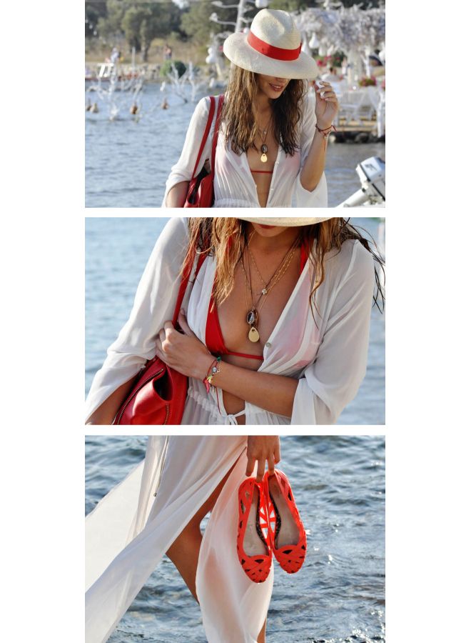 Joychic Plunge Neck Elastic Band Bikini Cover Up White  - Image 3