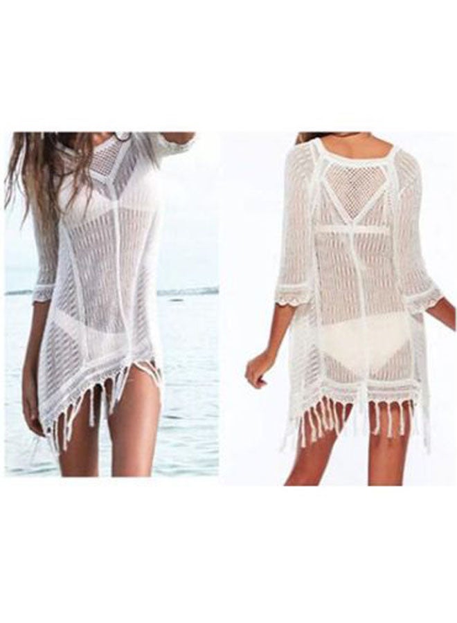 جوي شيك فستان تريكو للشاطئ أبيض - Image 4