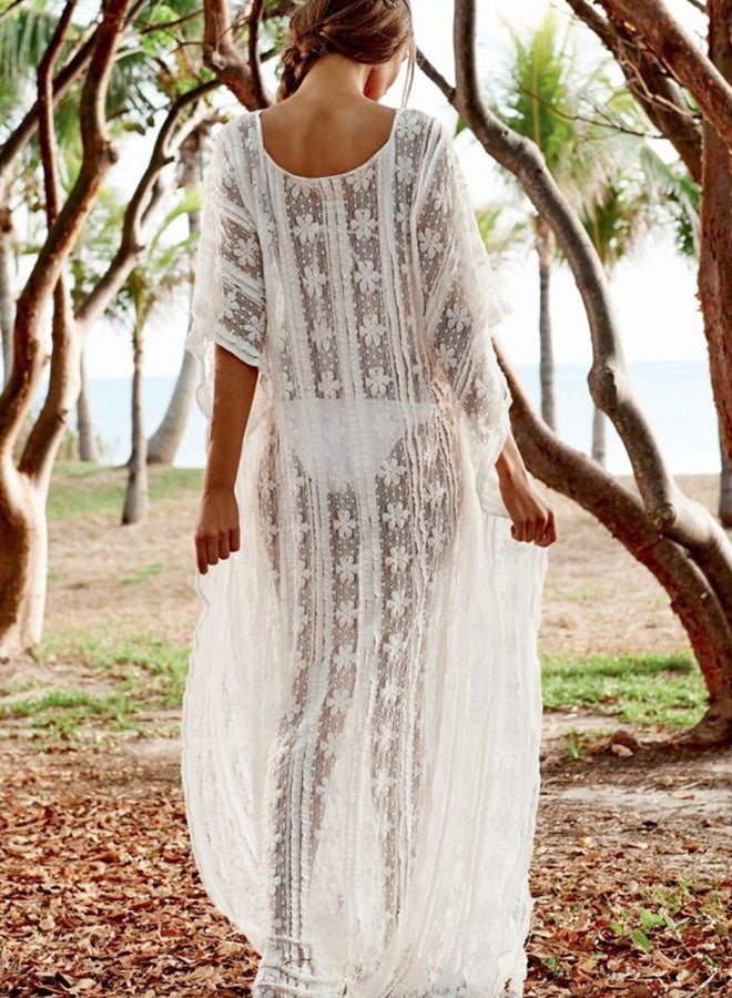 Joychic Transparent Embroidered Bikini Cover Up White  - Image 2