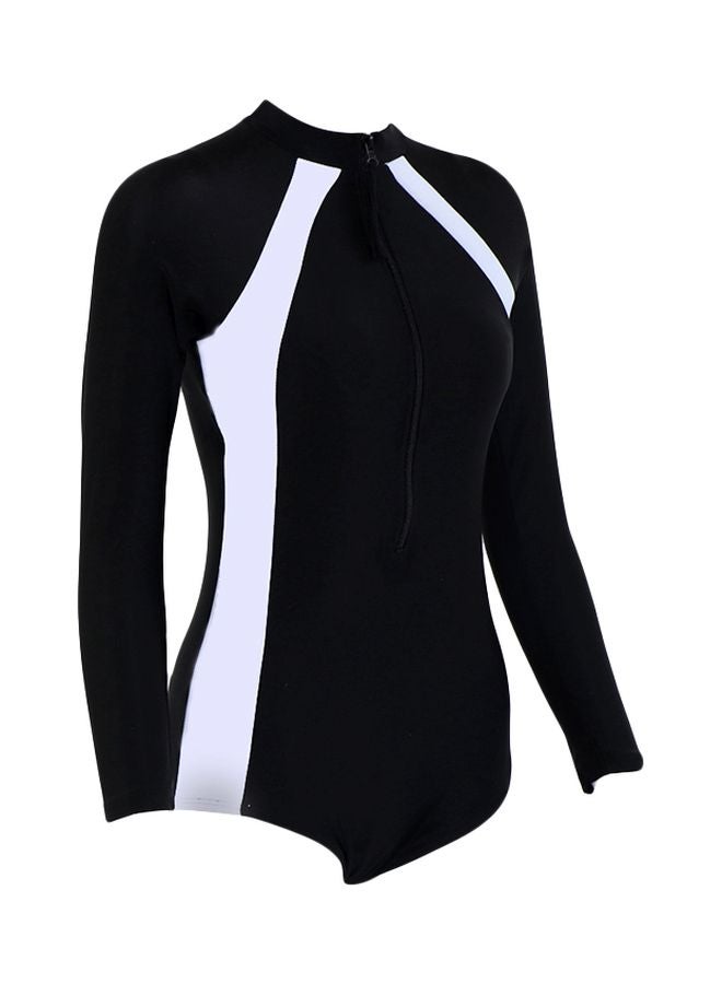 Joychic - Henley Neck One Piece Swimsuit With Bra Black/White - Image 1