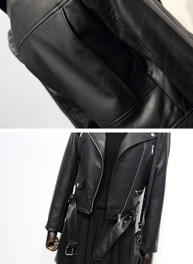 جوي شيك جاكيت بسحاب وإبزيم معدني لركوب الدراجة النارية أسود - Image 2