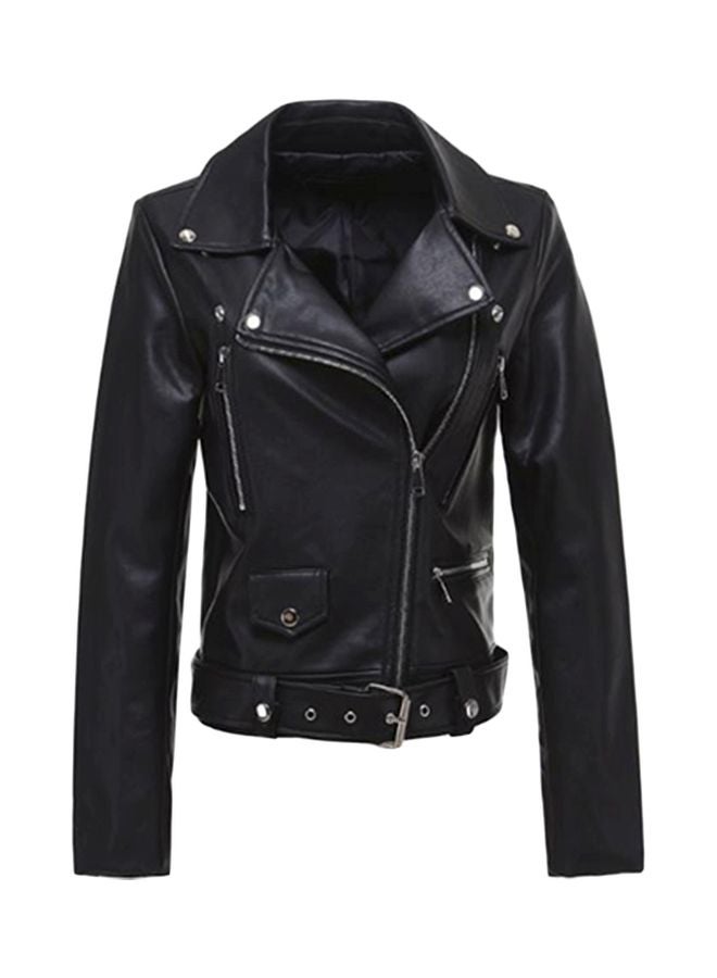 جوي شيك جاكيت بسحاب وإبزيم معدني لركوب الدراجة النارية أسود - Image 1