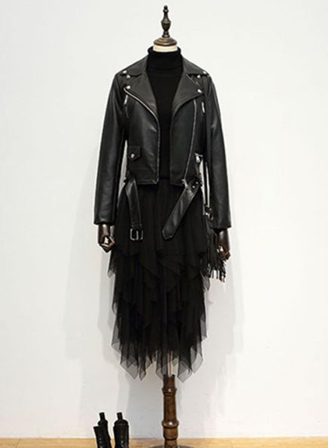 جوي شيك جاكيت بسحاب وإبزيم معدني لركوب الدراجة النارية أسود - Image 3