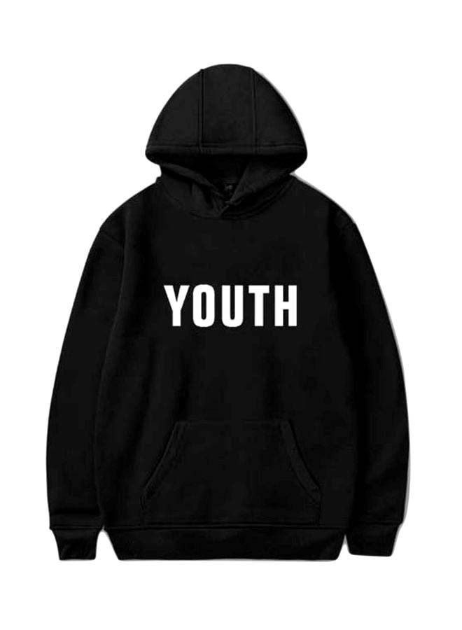 جوي شيك هودي بطبعة "Youth" أسود/ أبيض - Image 1