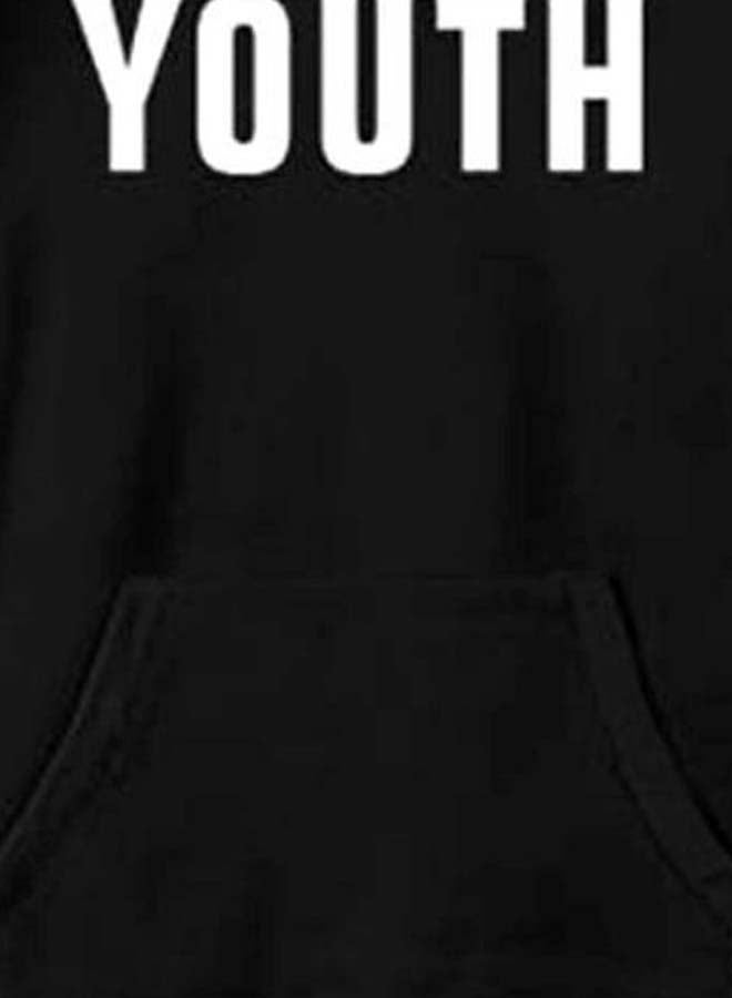 جوي شيك هودي بطبعة "Youth" أسود/ أبيض - Image 2