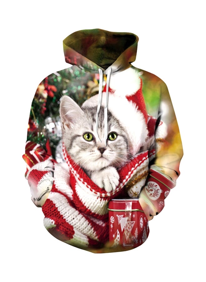 جوي شيك هودي بطبعة قطة لطيفة ثلاثية الأبعاد أخضر/ أبيض/ أحمر - Image 4