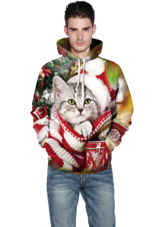 جوي شيك هودي بطبعة قطة لطيفة ثلاثية الأبعاد أخضر/ أبيض/ أحمر - Image 1