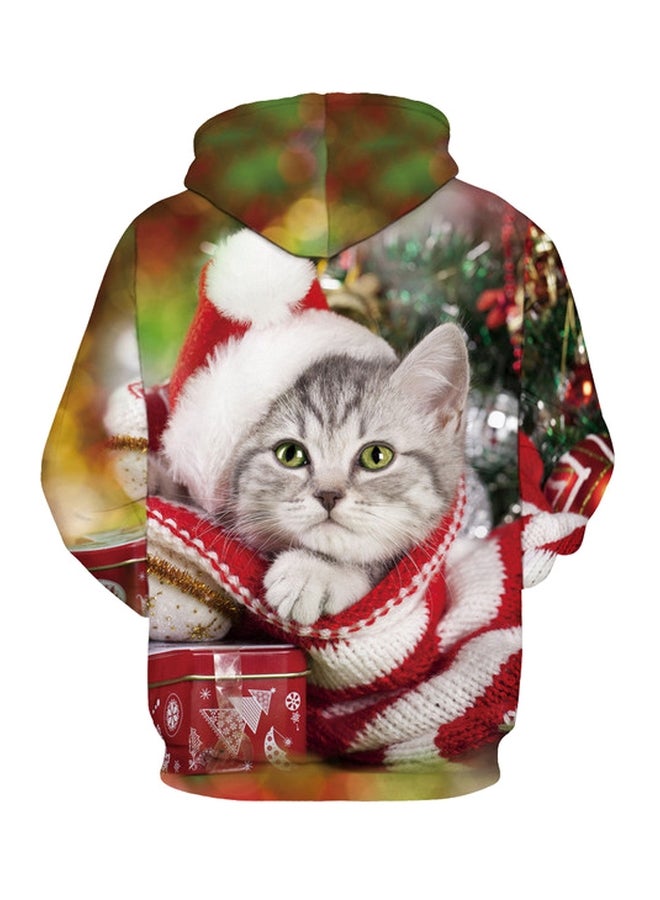 جوي شيك هودي بطبعة قطة لطيفة ثلاثية الأبعاد أخضر/ أبيض/ أحمر - Image 2