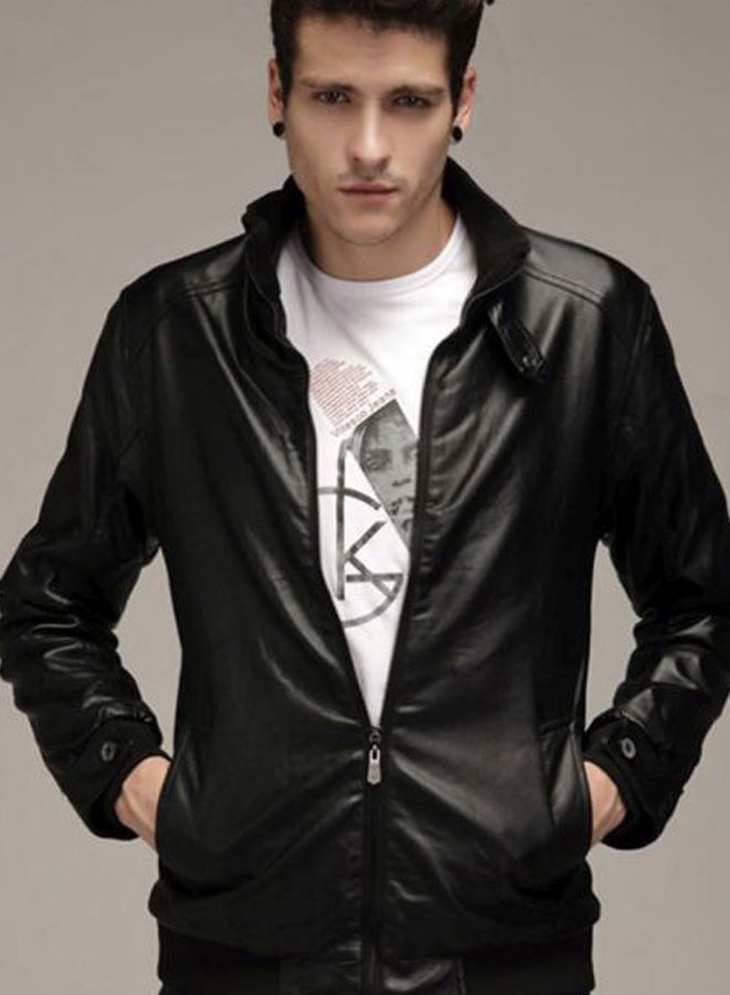 Joychic Long Sleeves Motorcycle Jacket Black - Image 5