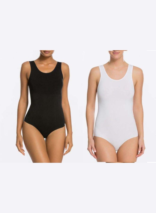 2-Piece Sleeveless Shapewear Set Black/White - Image 1