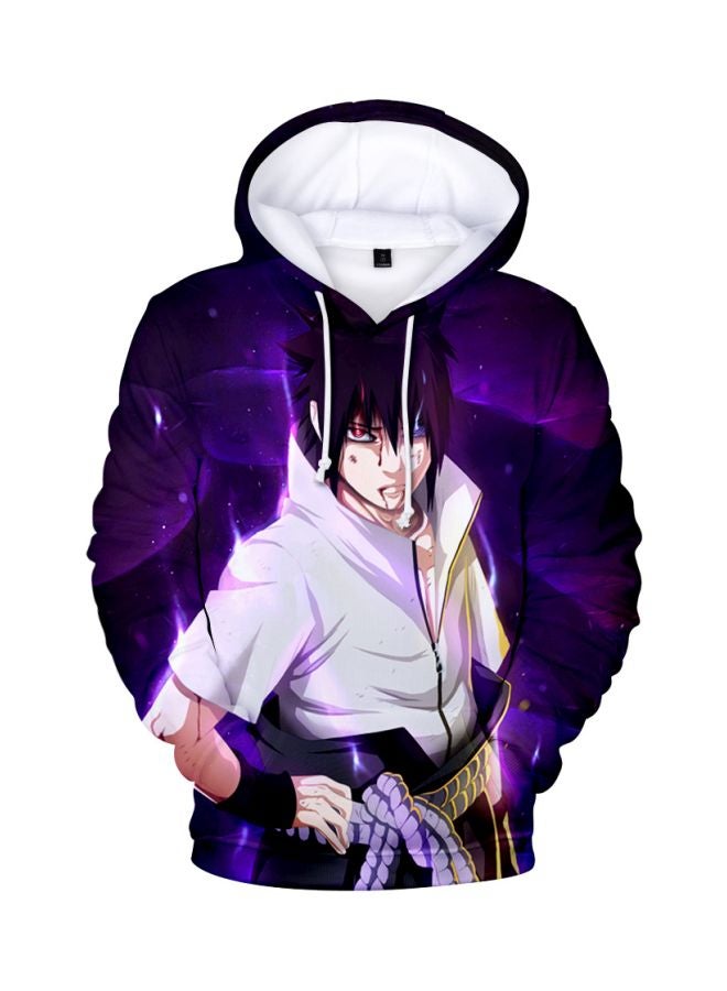 جوي شيك سويتر بغطاء للرأس وطبعة رقمية من سلسلة الأنمي "Naruto" بنفسجي/أبيض - Image 1