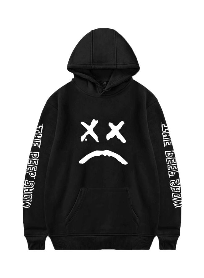 جوي شيك هودي بأكمام طويلة مزيّن بطبعة أسود/ أبيض - Image 1