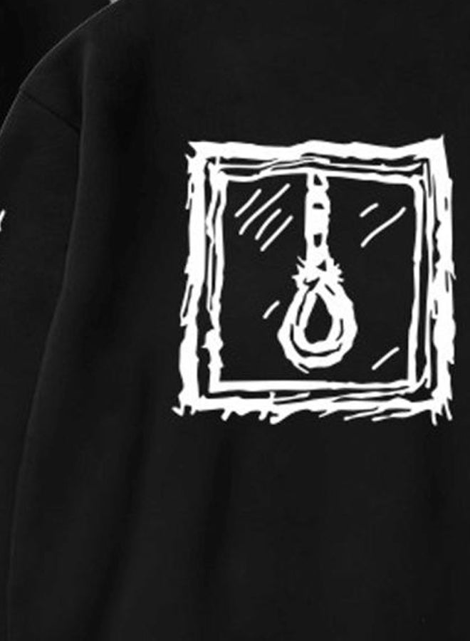 جوي شيك هودي بأكمام طويلة مزيّن بطبعة أسود/ أبيض - Image 3