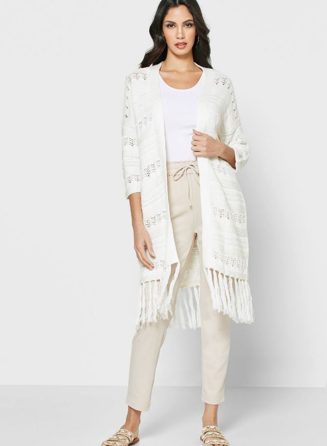 Reserved Longline Knitted Sweat Cardigan White  - Image 4