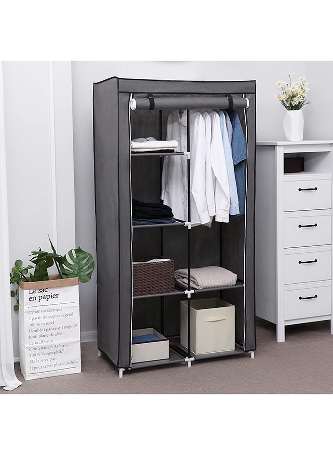 Roman Gifts - Portable Fabric Canvas Wardrobe With Storage Cupboard Organiser Grey - Image 1