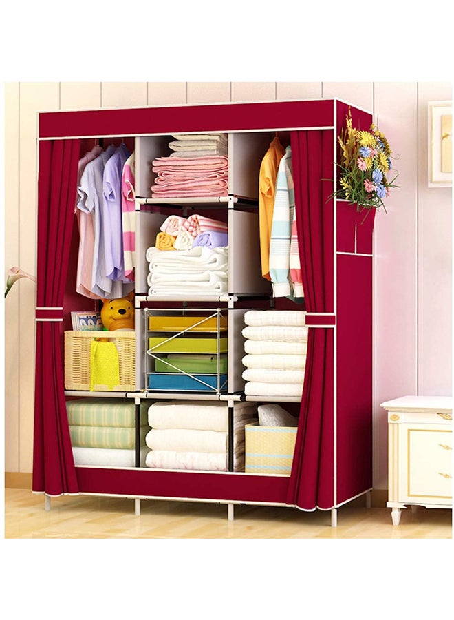 Portable Fabric Canvas Wardrobe With Storage Cupboard Organiser Red