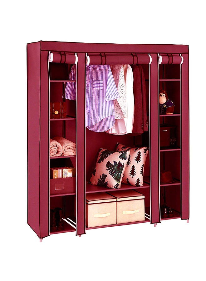 Portable Fabric Canvas Wardrobe With Storage Cupboard Organiser Red