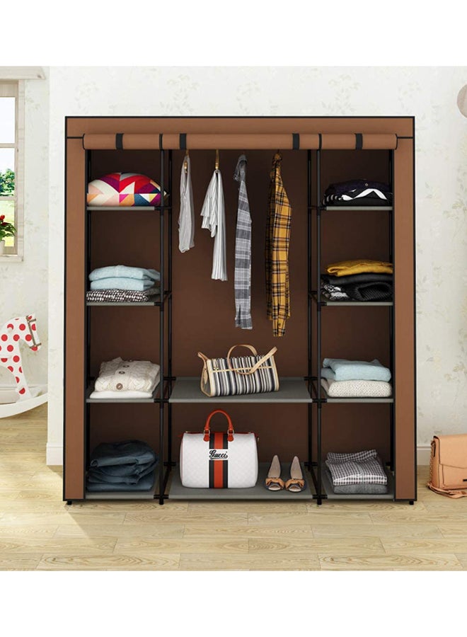 Roman Gifts - Portable Fabric Canvas Wardrobe With Storage Cupboard Organiser Brown - Image 1