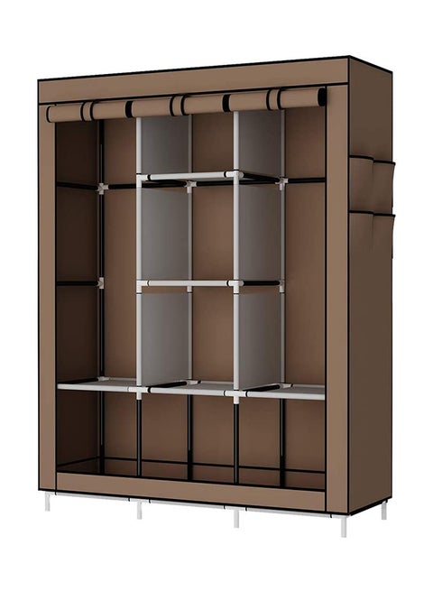 Portable Fabric Canvas Wardrobe With Storage Cupboard Organiser Brown 130x175x45cm