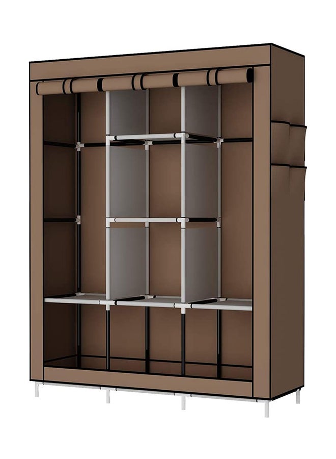Roman Gifts - Portable Fabric Canvas Wardrobe With Storage Cupboard Organiser Brown 130x175x45cm - Image 1