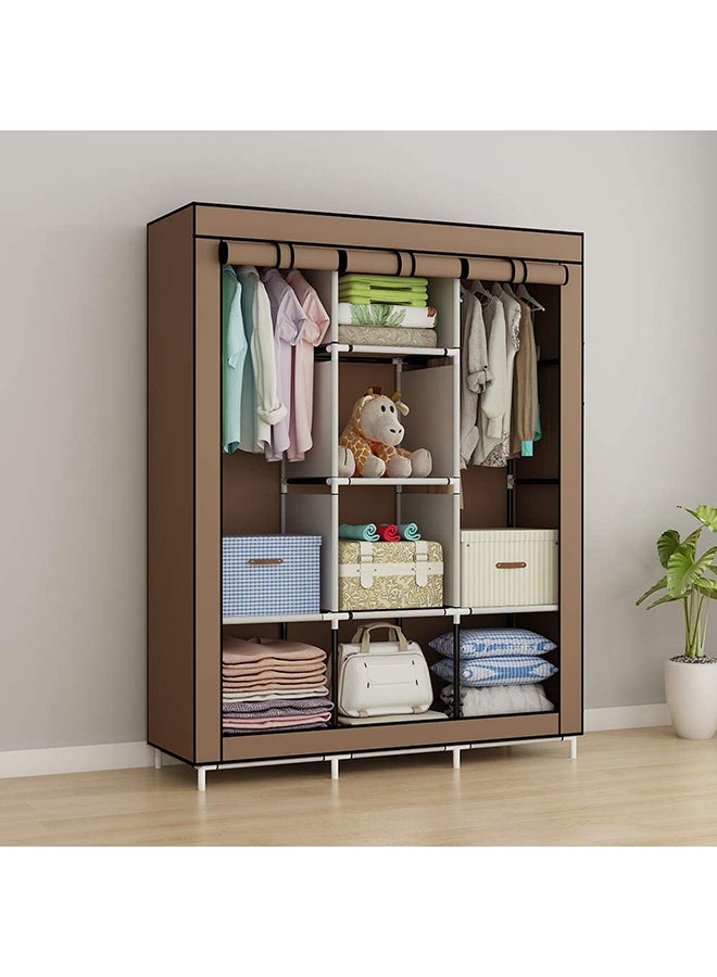 Roman Gifts - Portable Fabric Canvas Wardrobe With Storage Cupboard Organiser Brown 130x175x45cm - Image 1