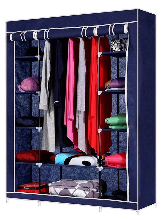 Roman Gifts - Portable Fabric Canvas Wardrobe With Storage Cupboard Organiser Blue - Image 1