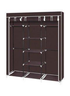 Portable Fabric Canvas Wardrobe With Storage Cupboard Organiser Brown
