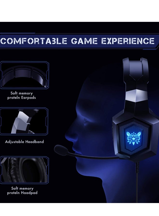 أونيكوما سماعة رأس K8 ستيريو سلكية للألعاب بتصميم يغطي الأذن مزودة بميكروفون لجهاز الألعاب بلايستيشن 4/ جهاز الألعاب بلايستيشن 5/ إكس بوكس ون/ إكس بوكس سيريس إكس/ نينتندو سويتش/ الكمبيوتر - Image 5