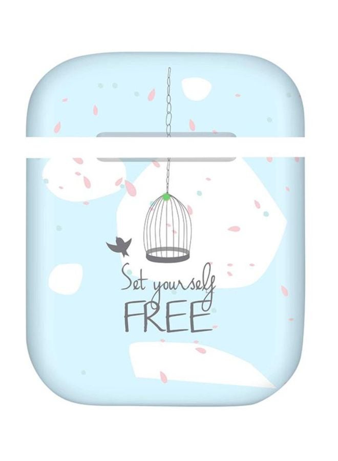 ستايلايزد غطاء حماية ستايل بودز بطبعة عبارة "Set Yourself Free" لسماعة أبل آيربودز 1/2 أزرق/أبيض/بني