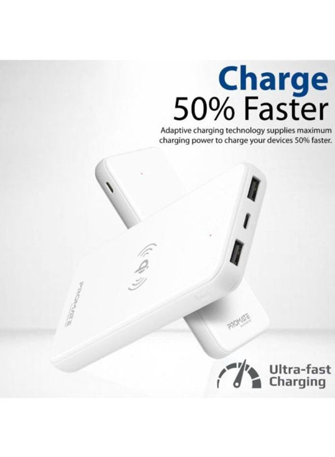 PROMATE 10000.0 mAh Qi Wireless Charging Power Bank White - Image 4