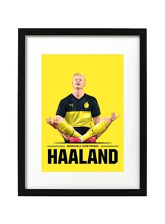 Erling Haaland Borussia Dortmund Art Flag Themed Poster With Frame Yellow/Black/White 30x40cm