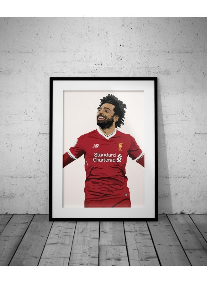 إكسسوارات بومة ملصق كرة قدم للاعب محمد صلاح بطبعة شعار نادي ليفربول لكرة القدم مزود بإطار أحمر/أبيض/بيج 30x40سم