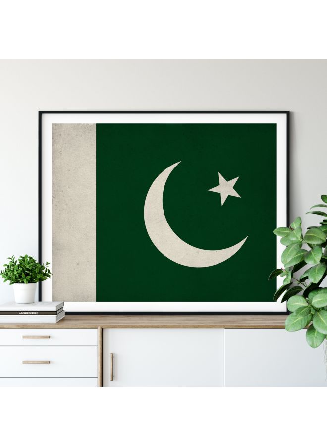 إكسسوارات بومة ملصق بإطار بتصميم علم باكستان أخضر/أبيض 21x30سم 