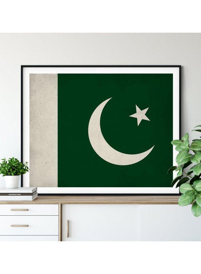 إكسسوارات بومة ملصق بإطار بتصميم علم باكستان أخضر/أبيض 50x40سم 
