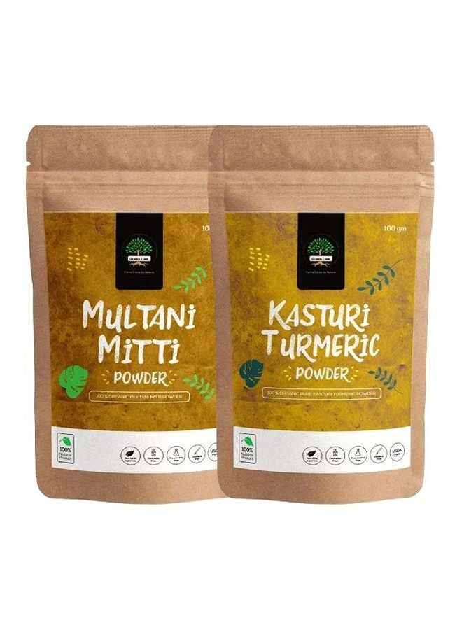2-Piece Multani Mitti Powder With Kasturi Turmeric Powder Set 2x100grams