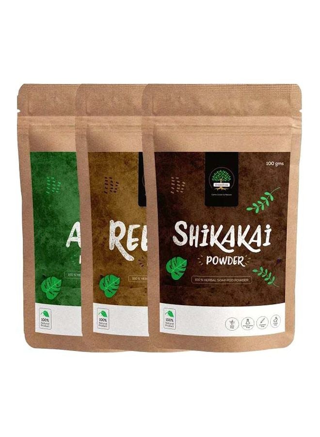 Green Tree - 3-Piece Reetha Powder With Amla Powder And Shikakai Powder Set 3x100grams - Image 1