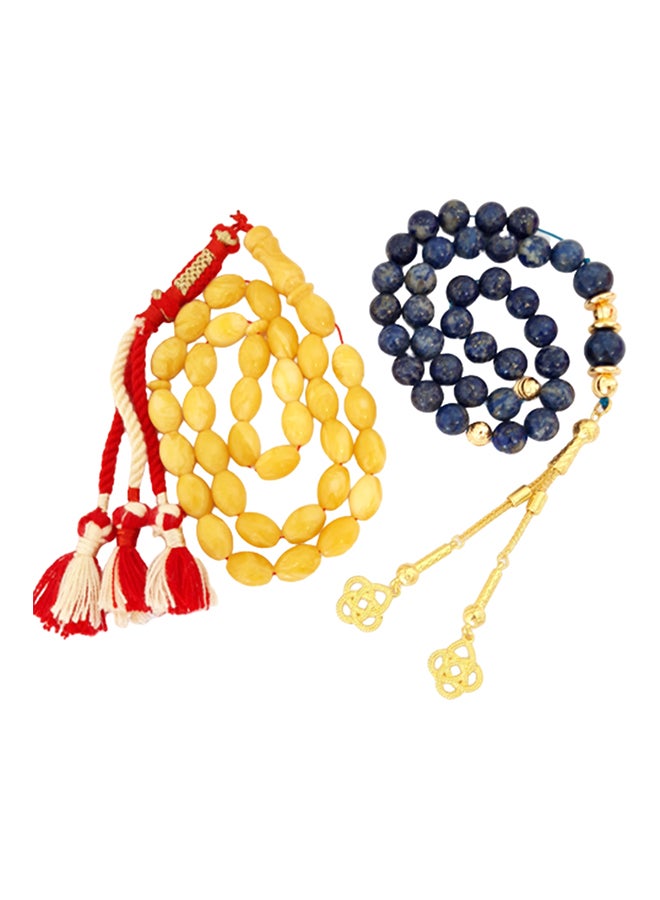 Miracle Empire Set of 2 18 Karat Gold Lapis Lazuli and Amber Sand Sibha Beads 