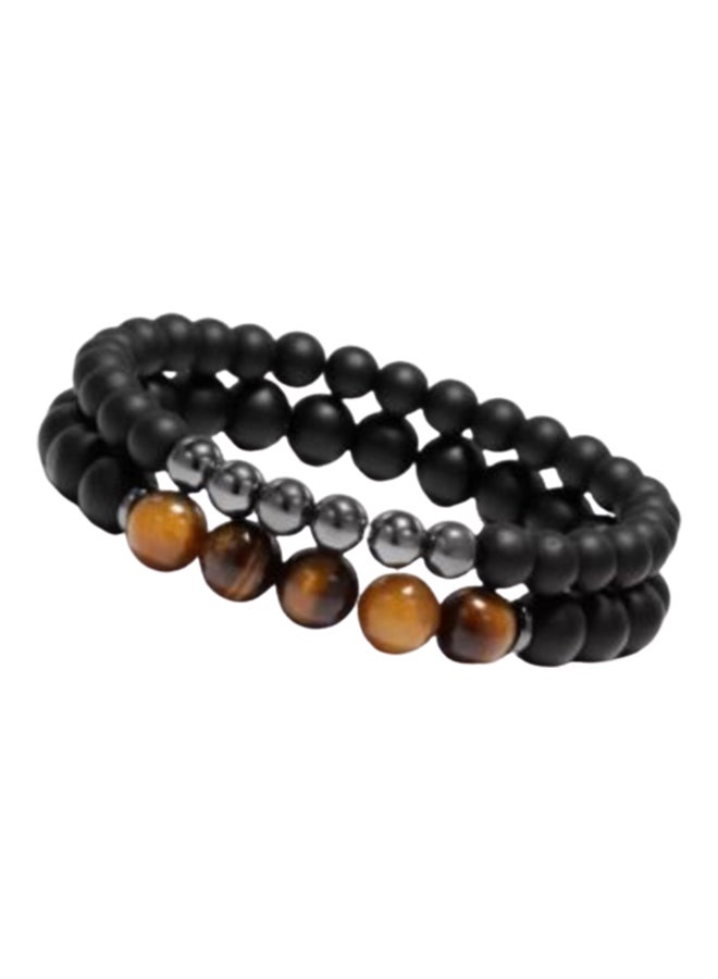 Miracle Empire Set of 2 Natural Tiger Eye Matt Onyx and Hemitate Stones Bracelets 