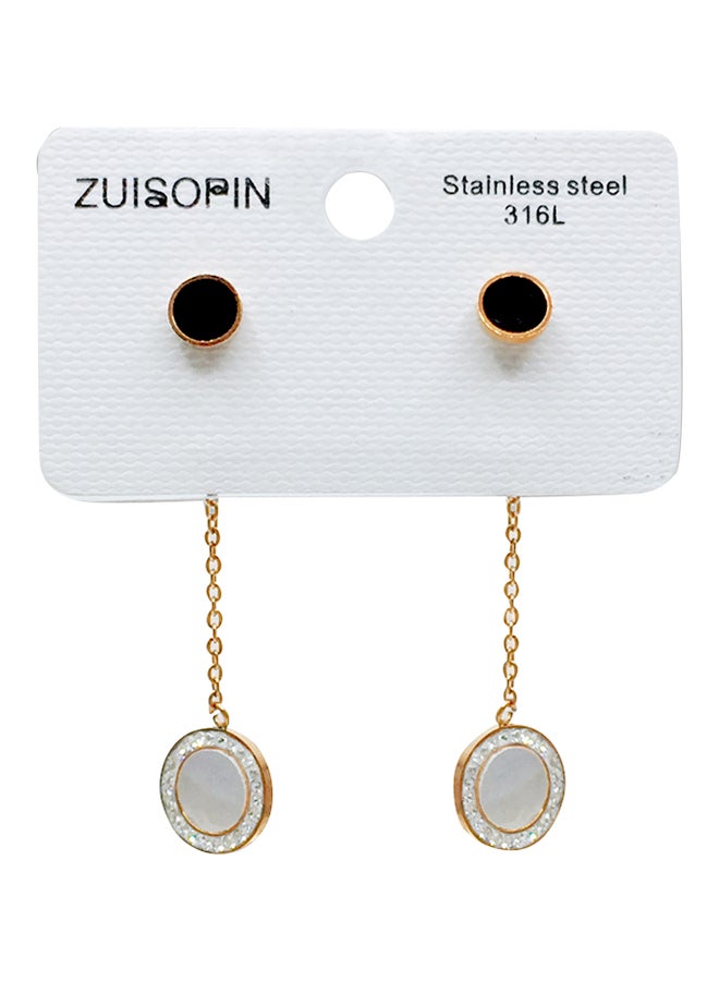 AIWANTO - Stainless Steel Stone Embellished Hanging Earrings - Image 1