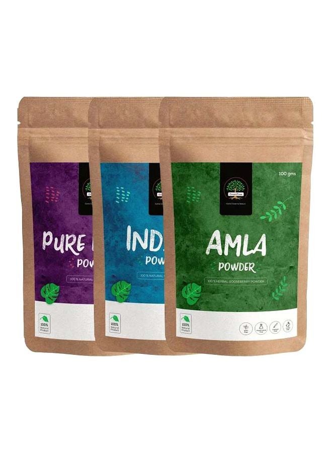 مجموعة حناء نقية مع بودرة الأملا وبودرة نيلي مكونة من 3 قطع متعدد الألوان 3x100جرام