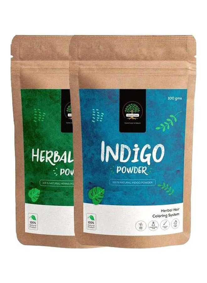 جرين تري مجموعة بودرة حنّاء عشبية مع بودرة نيلي Herbal Henna Powder (100 g), Indigo Powder (100g) - Image 1