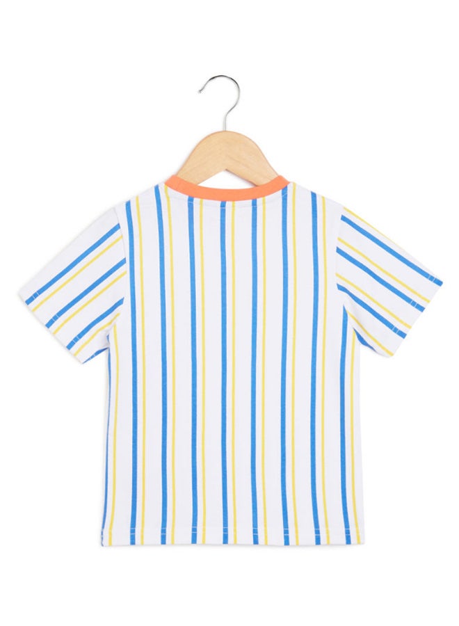 Basicxx - Best Player Print Round Neck Casual T-Shirt Blue/Yellow/White - Image 1