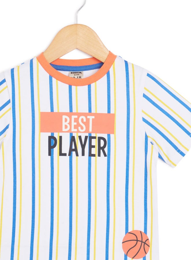 Basicxx - Best Player Print Round Neck Casual T-Shirt Blue/Yellow/White - Image 1
